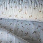 Muselina 2 straturi, cu patratele, Frunze Delicate bej